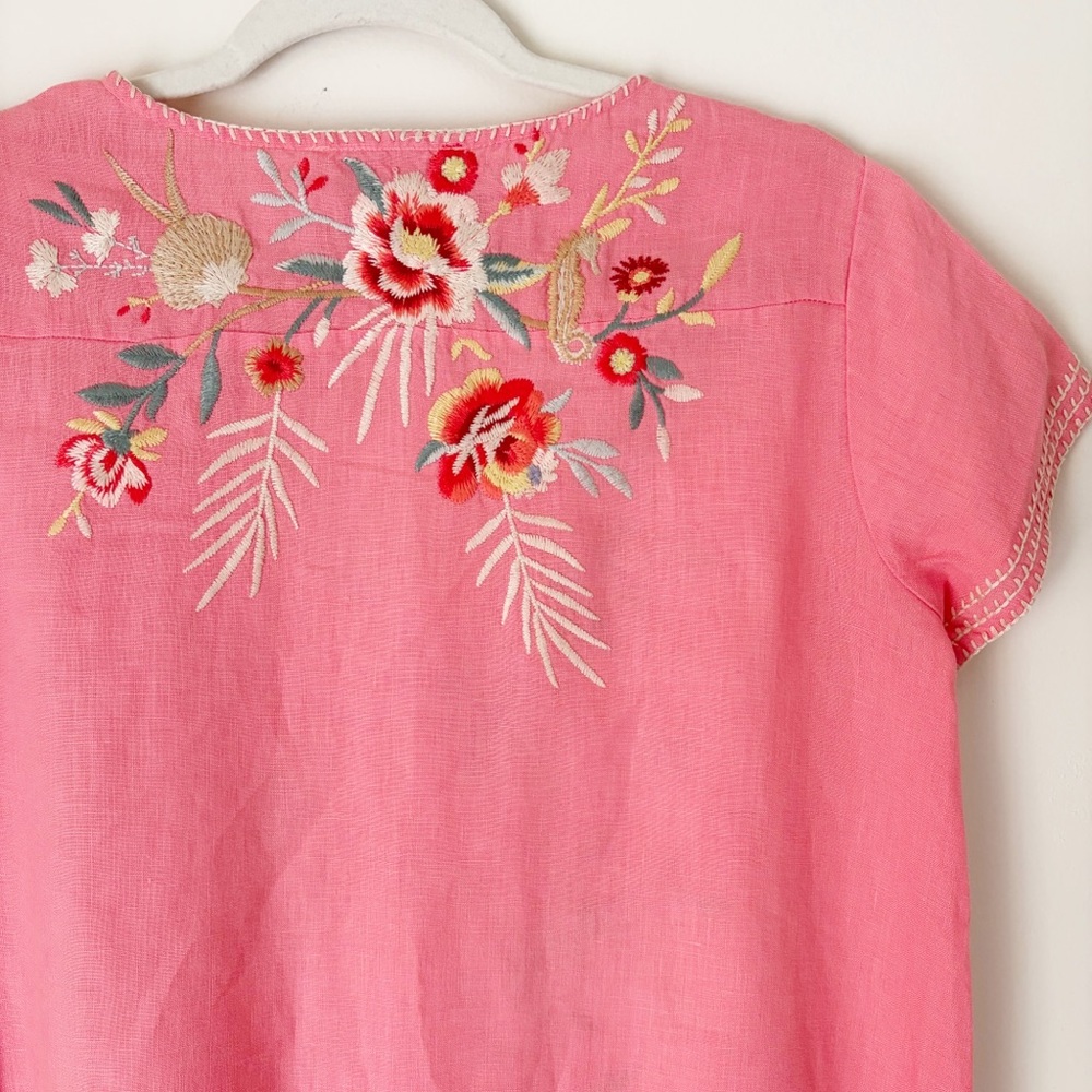 Johnny Was Pink Embroidered V-Neck Tunic Top - Picture 7 of 10